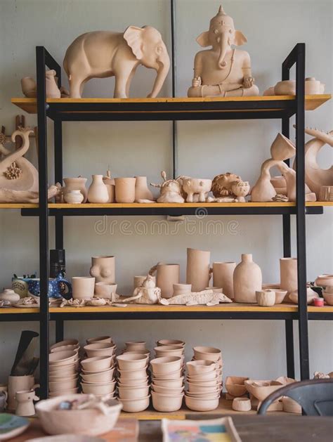 Ceramic Toys On The Shelves For Sale At The Workshop Stock Photo