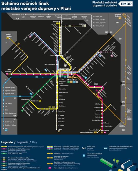 MHD Plzeň noční doprava mapa schéma tras Mapy metra Metro