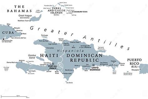 Hispaniola and Surroundings, Caribbean Islands, Gray Political Map ...