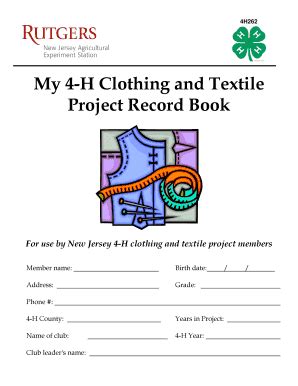 Fillable Online My 4 H Clothing And Textiles Project Record Book 4H262