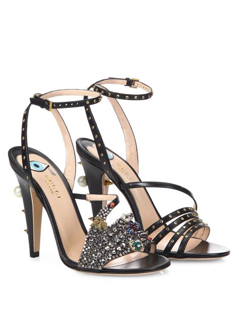 Gucci Wangy Crystal Encrusted Leather Sandals In Black Lyst