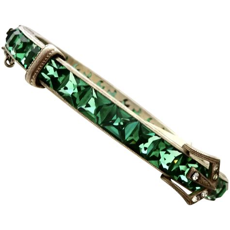 Art Deco Emerald Paste Sterling Buckle Bangle Bracelet Ruby Lane