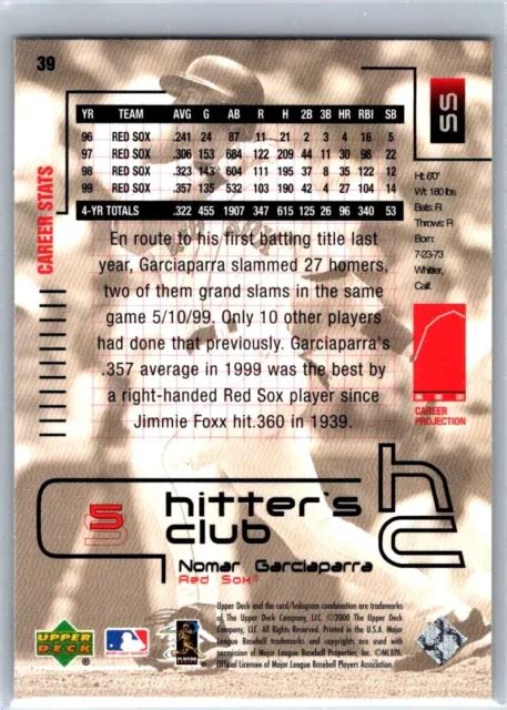 CARTE DE BASEBALL NOMAR GARCIAPARRA 2000 Upper Deck HItter S Club 39