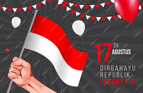 Premium Vector 17 August Indonesia Happy Independence Day Hand Holding Indonesian Flag