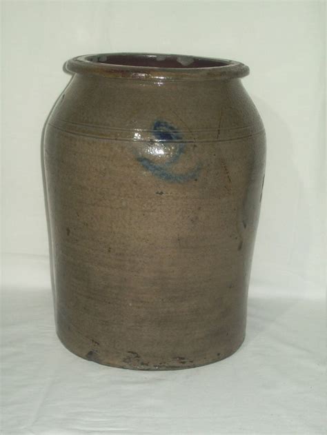 Primitive 2 Salt Glaze Stoneware Crock Container Nice Rare Antique