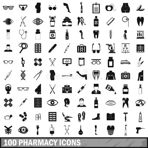 100 Iconos Fijados Estilo Simple De La Farmacia Ilustración Del Vector