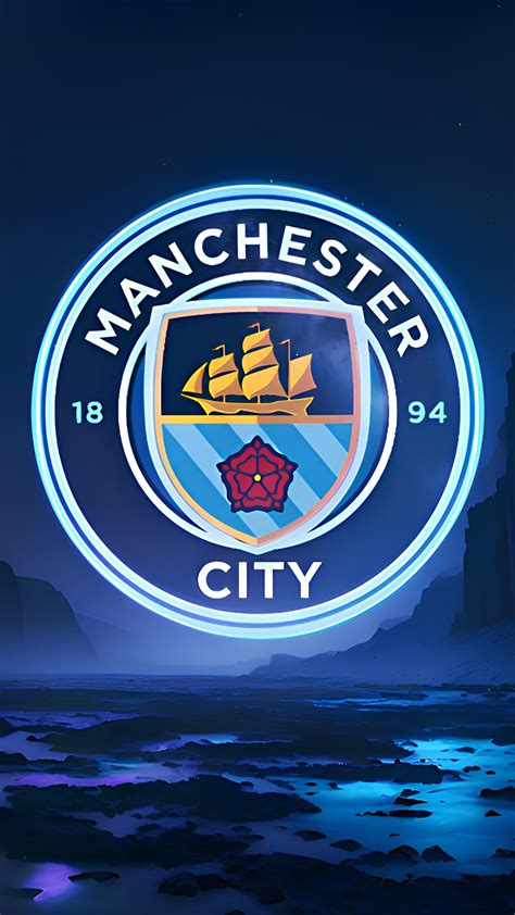 Manchester City FC Wallpaper 4K, Neon logo, Premier League club