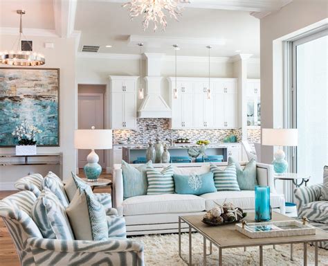 Blue Coral Living Room Beach Style With Coastal Cottage Solid Color