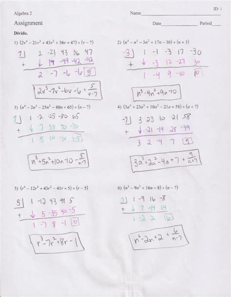 Dividing Polynomials Synthetic Division Worksheet Printable Word Searches