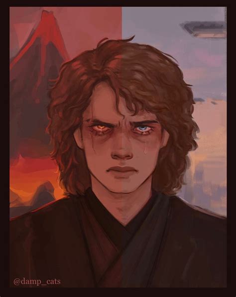 Digital Painting Of Anakin Skywalker His Left Side Has An Angry Sith