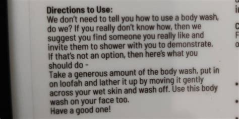 Directions To Use In A New Body Wash I Bought Roddlyspecific