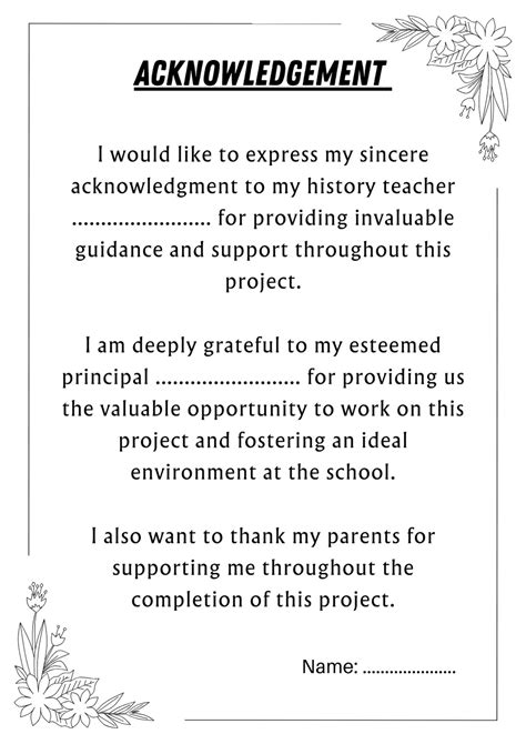 Acknowledgement For History Project Sample Pdf