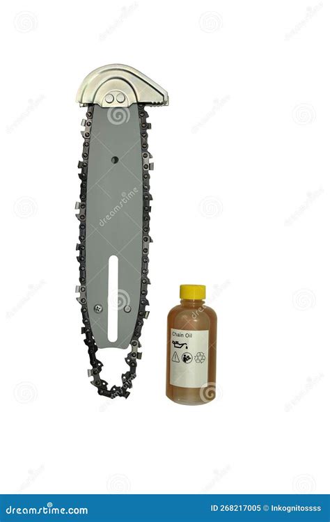 Chain Oil For Lubricating Chainsaw With Guide Bar And Chain On A White Stock Image Image Of