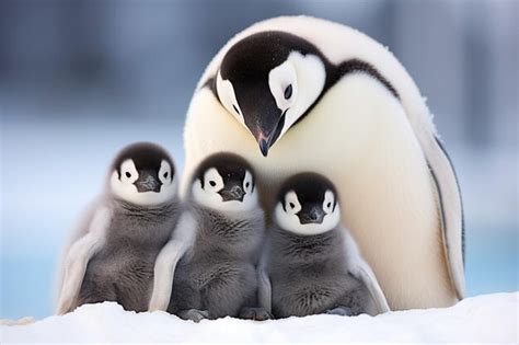 Premium Photo | A penguin family with a penguin and baby penguins