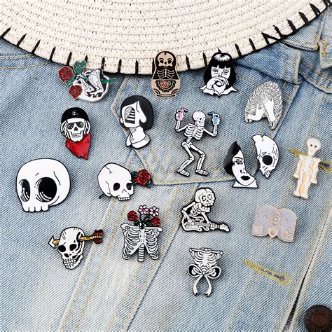 Skeleton Enamel Pins Movie Role Women Face Brooches Punk Dark Gothic