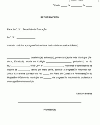 Modelo de Requerimento de Solicitação de Trienio Auxiliar de