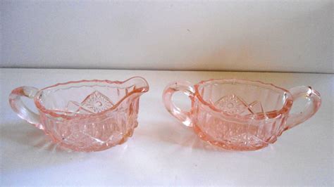 Vintage Pink Depression Glass Creamer Sugar Bowl Etsy