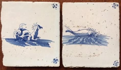 Two Antique Delft Tiles With Fish And Sea Creatures Ca Catawiki