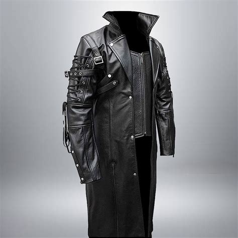 Mens Real Black Leather Coat Goth Matrix Trench Coat Gothic Etsy