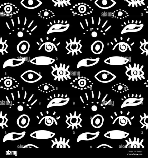 Seamless Black and White Eyes Pattern, Hand Drawn Doodle Background for ...