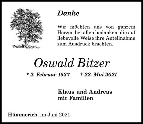 Traueranzeigen Von Oswald Bitzen Rz Trauer De