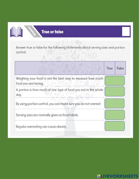 Serving Size And Portion Control Worksheet Live Worksheets