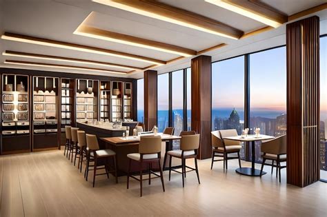 Premium AI Image | a restaurant with a view of the ocean and a view of ...