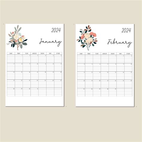 2024 Printable Lined Monthly Calendar Sunday Start Calendar Etsy