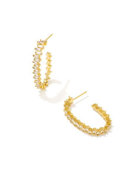 Juliette Gold Oval Hoop Earrings In White Crystal Kendra Scott