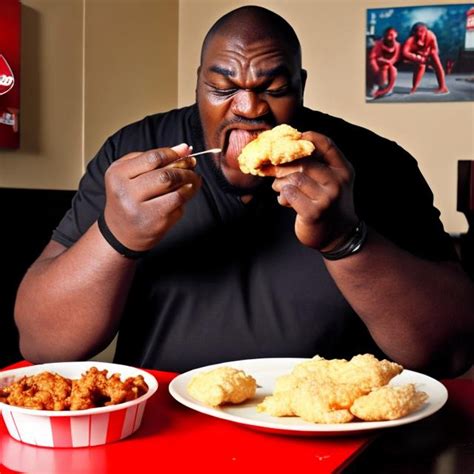 Big Black Man Eating Kfc