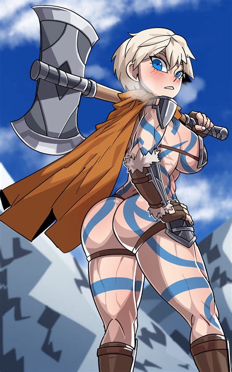 Rule 34 1girls Ass Axe Barbarian Bbtan Bikini Armor Blonde Hair Blue Eyes Blush Bodypaint