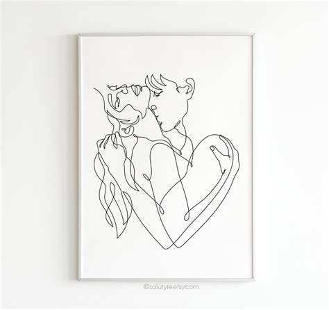 Neck Kiss Line Art Couple Line Art Bedroom Wall Art Sexy Etsy