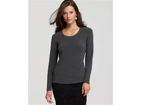 Lyst Eileen Fisher Long Sleeve Viscose Jersey Tee In Gray