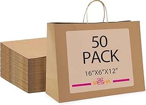 Amazon MESHA Shopping Bags 16x6x12 50pcs Brown Paper Bags With