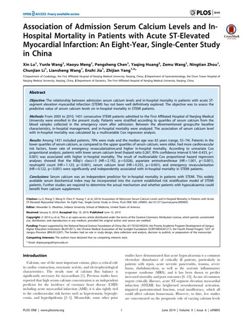 Association Of Admission Serum Calcium Levels And In Hospital Mortality In Patients With Acute