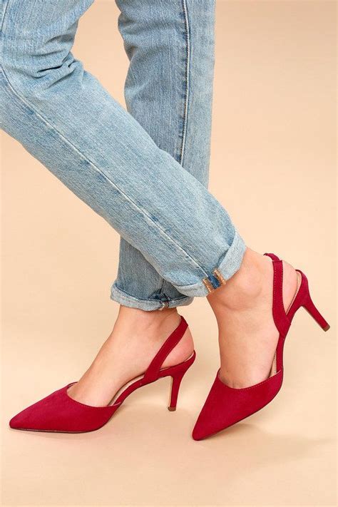 Mathilda Red Suede Slingback Pumps Trendy High Heels Womens Shoes