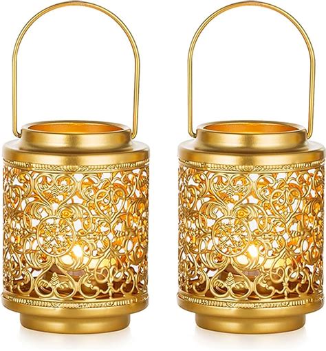 Nuptio Tealight Lantern Candle Holder 2 Pcs Gold Hanging