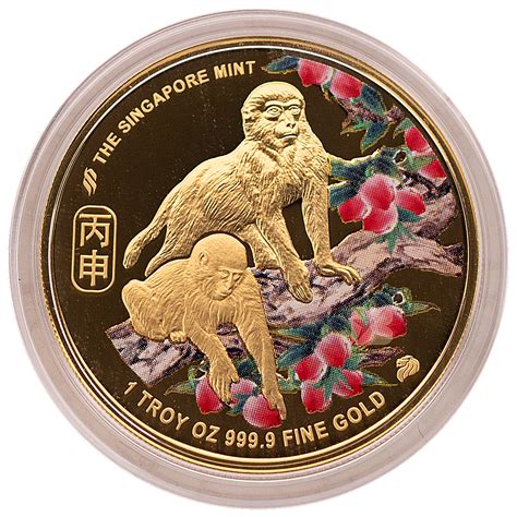 Singapore Mint Gold Lunar Series 2016 Year Of The Monkey Colourized