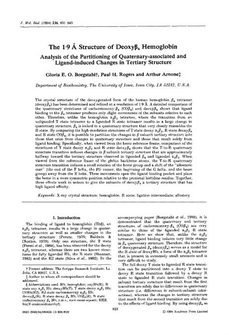 PDF The 19 Å Structure of Deoxyβ4 Hemoglobin Analysis of the