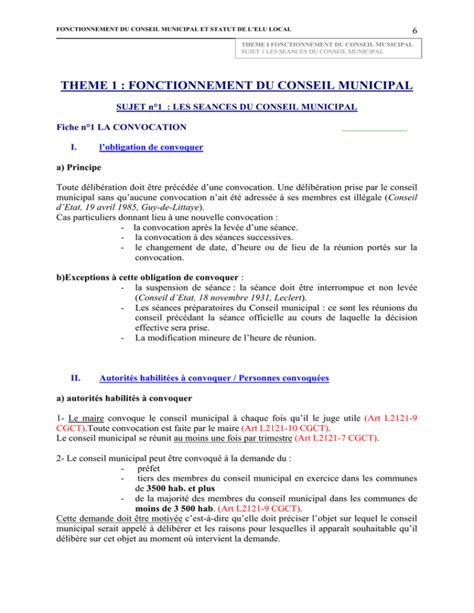 Theme 1 Fonctionnement Du Conseil Municipal