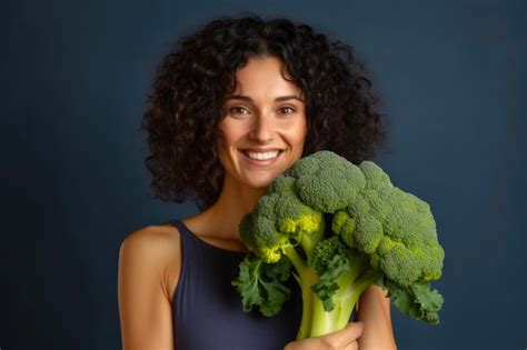 Premium Photo Beautiful Adult Woman Holding Broccoli For Healthy