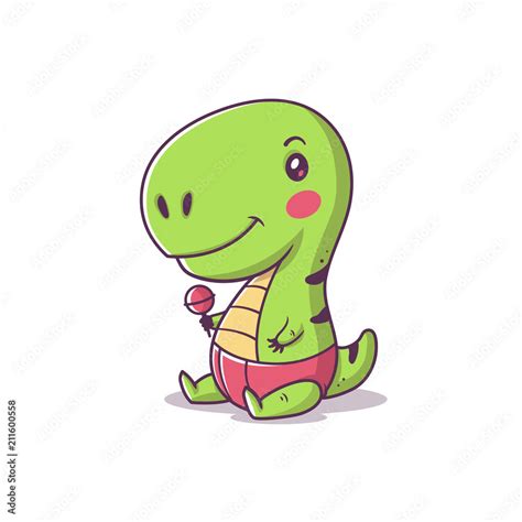 Cute kawaii baby tyrannosaurus rex, little t-rex cartoon vector illustration Stock Vector ...