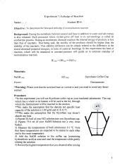 Exp Pdf Experiment Enthalpy Of Reaction Student Id Name P