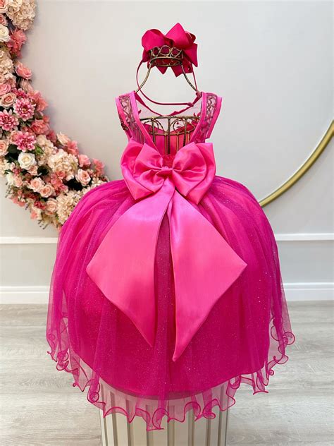 Vestido Infantil Pink Renda Realeza E Tule Glitter Rosa Charmosa