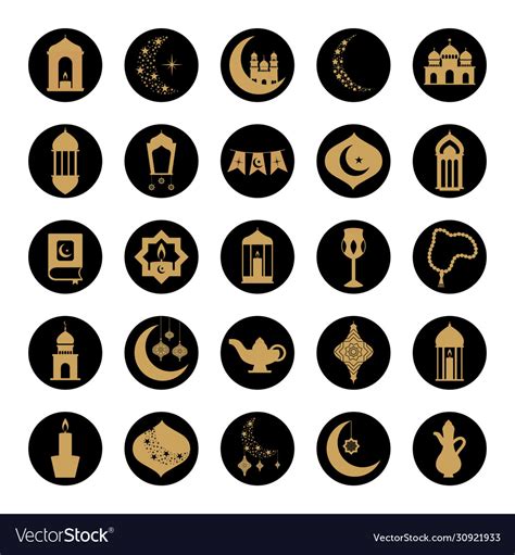 Mosque And Eid Mubarak Icon Set Block Style Vector Image