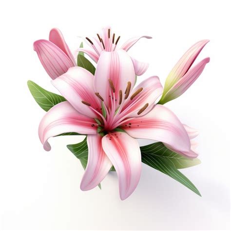 Premium Photo Realistic 3d Lily Flower With Leaves On White