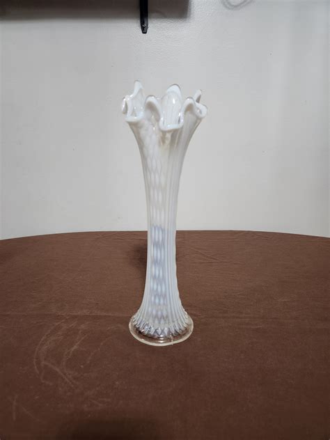 White Opalescent Glass Stretch Vase Free Shipping Etsy