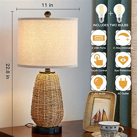 Cinsary Touch Control Rattan Table Lamps Way Dimmable Bedside Lamps