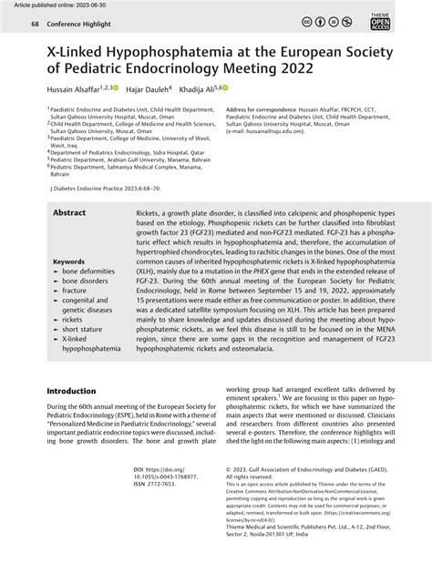 Pdf X Linked Hypophosphatemia At The European Society Of Pediatric