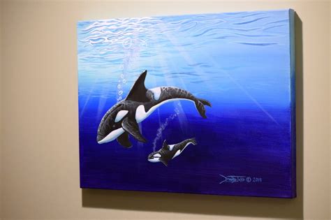 Orca dreams /original acrylic painting /mother and calf orcas/ | Etsy